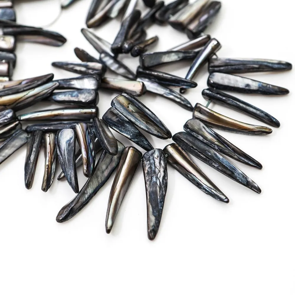 бусина из ракушки, "багет", черный перламутр, размерный микс