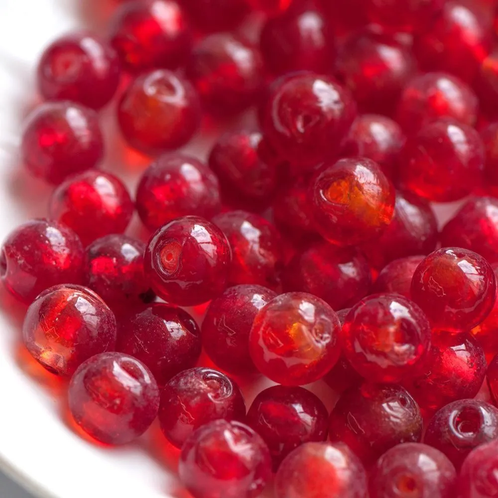 бусина, стекло с фольгой,  цвет красный, 12 мм