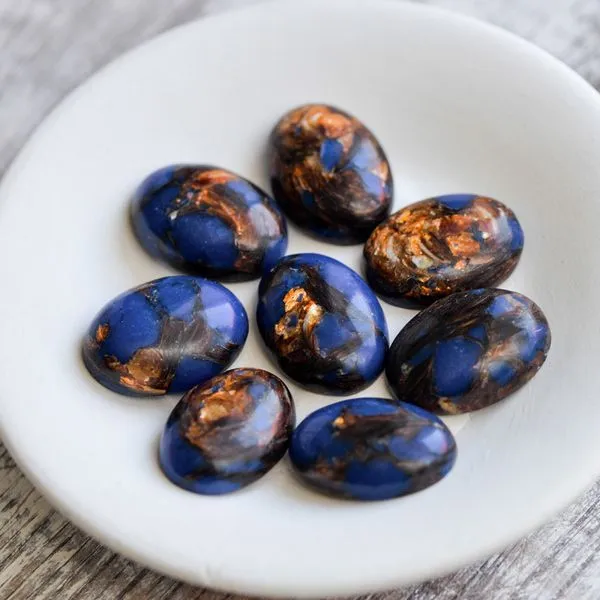 кабошон им. варисцита, овальный, цвет синий/медный, 25x18x7 мм