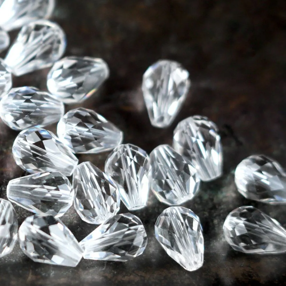 бусина "капля", граненая, стекло, цвет прозрачный, 8х6 мм