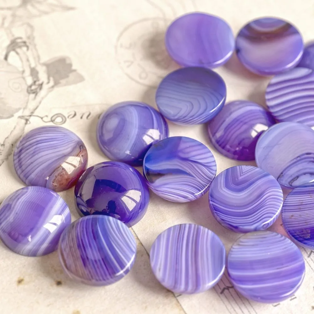 кабошон агат круглый, цвет фиолетовый полосатый, 16x6 мм