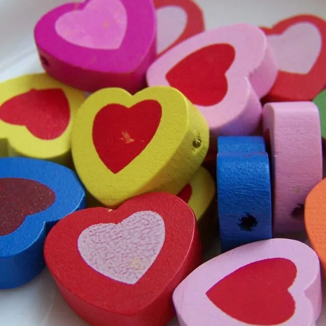 бусина дерево "сердечко", цветовой микс, 16х17х8 мм