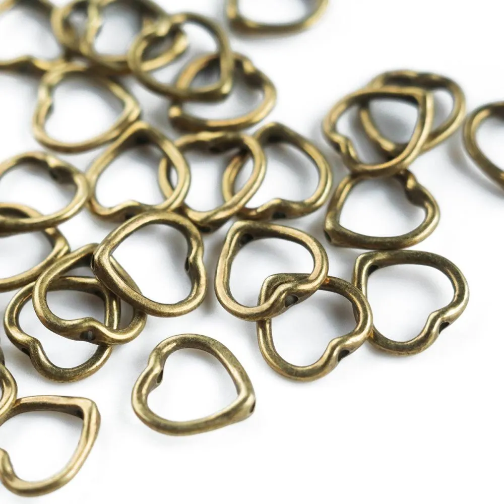 рамка для бусин "сердце", цвет античная бронза, 13.5x1 мм