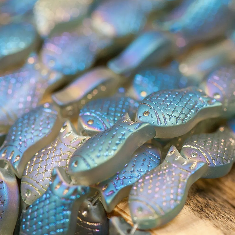 бусина "рыбка", стекло, цвет радужный матовый, 15х8х5 мм