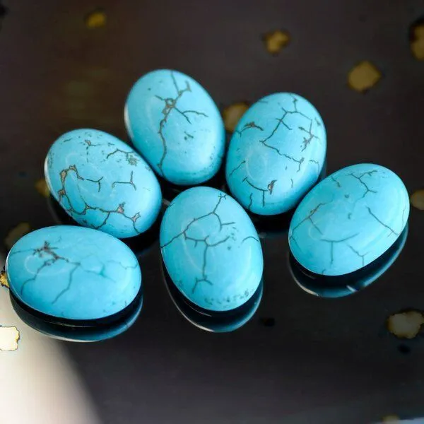 кабошон магнезит, им. бирюзы, овальный, цвет бирюзовый, 18х13х6 мм