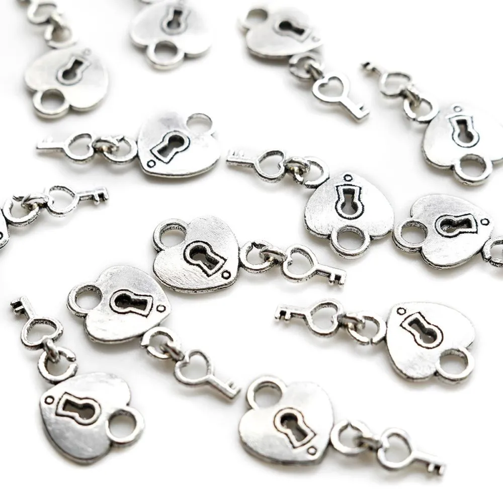 подвеска металлическая "замочек с ключиком", цвет античное серебро, 27x15.5x2 мм