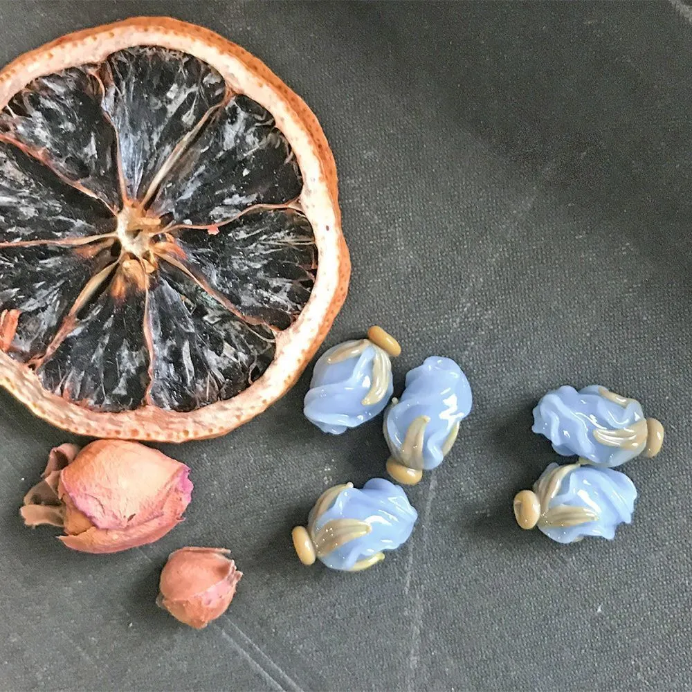 бусина, мурано "розовый бутон", барвинковый, 15-16х10-11 мм