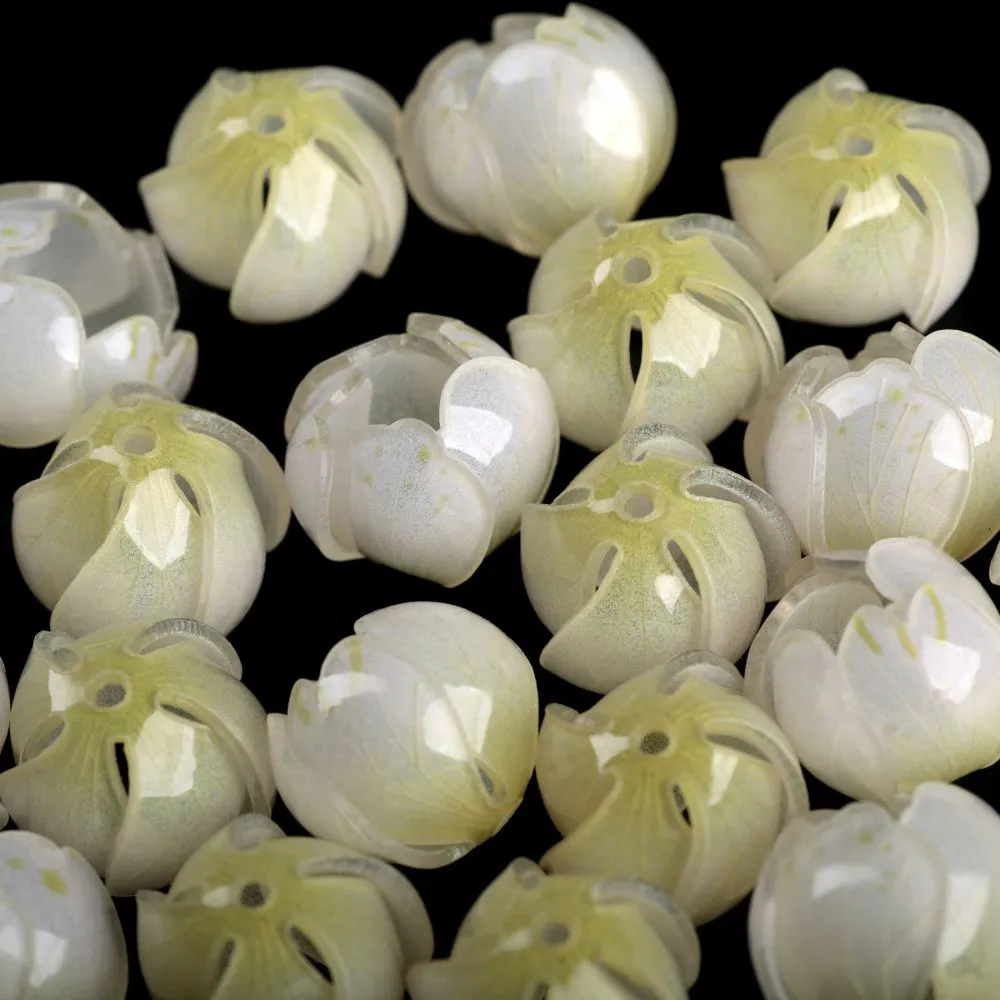 бусина, акрил "бутон", цвет белый/желтый, 14x16x16 мм