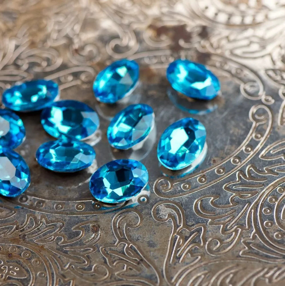 кабошон стекло кристалл, овальный, цвет aquamarine, 14х10 мм