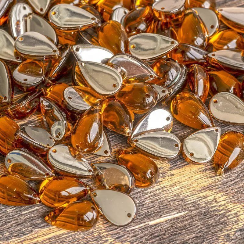 стразы пришивные "капля", акрил, цвет темно-золотой, 15х9х6 мм