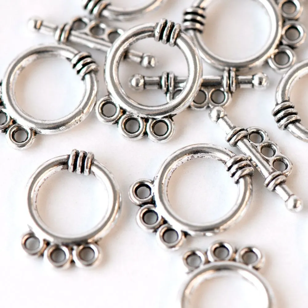 Замочки тоггл "трио", античное серебро, 18х14х3.5 мм