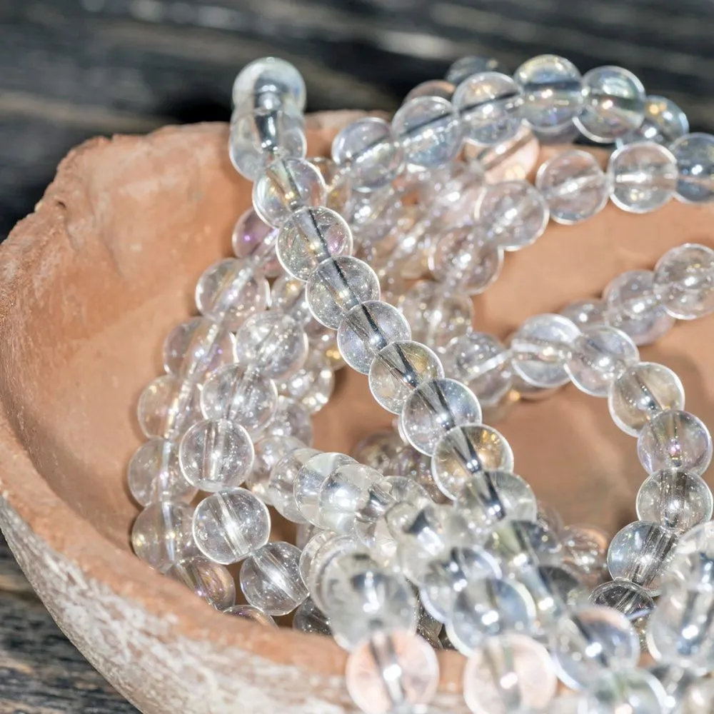 бусина, стекло 8, цвет прозрачный радужный, 8 мм