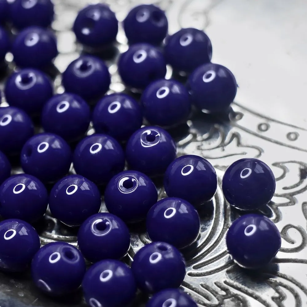 бусина, стекло 8, цвет темно-синий, 8 мм