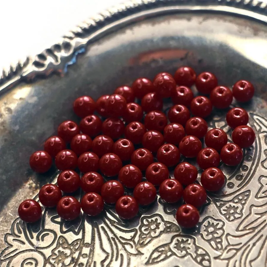 бусина, стекло 6, цвет бордовый, 6 мм