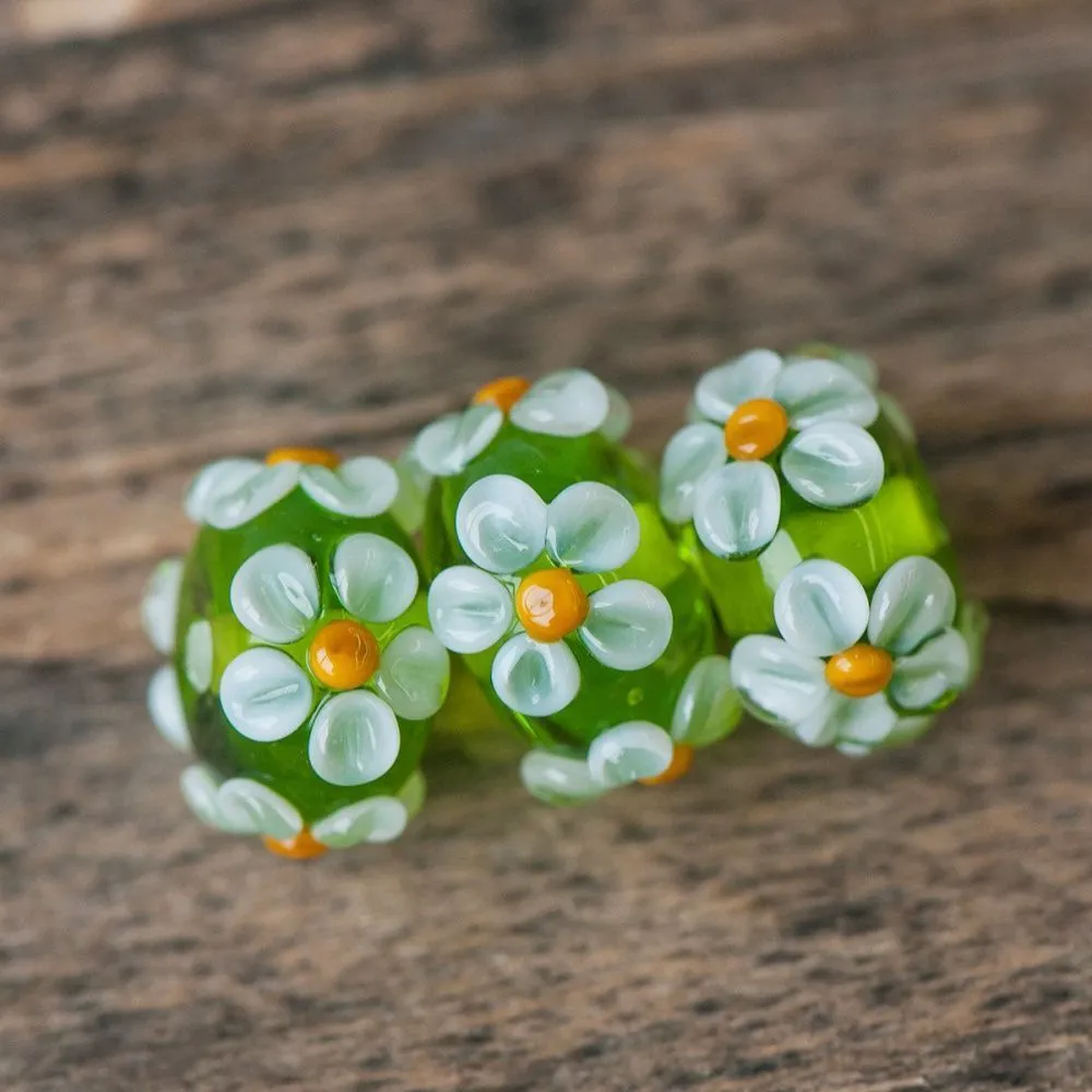 бусина, мурано "ромашка на зеленом", абакус,16х8 мм