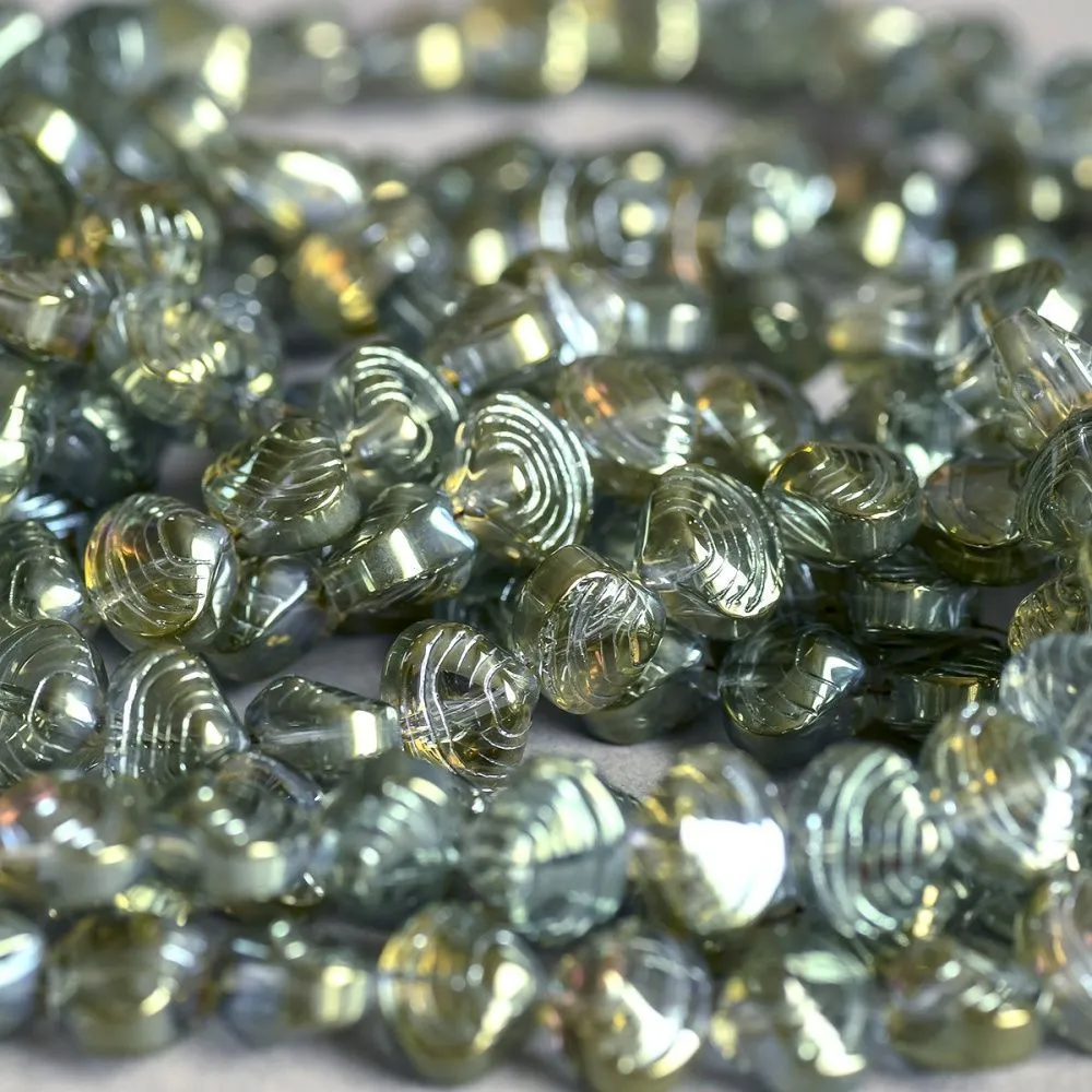 бусина "ракушка", стекло, цвет хаки зеркальный, 9.5x8x7 мм