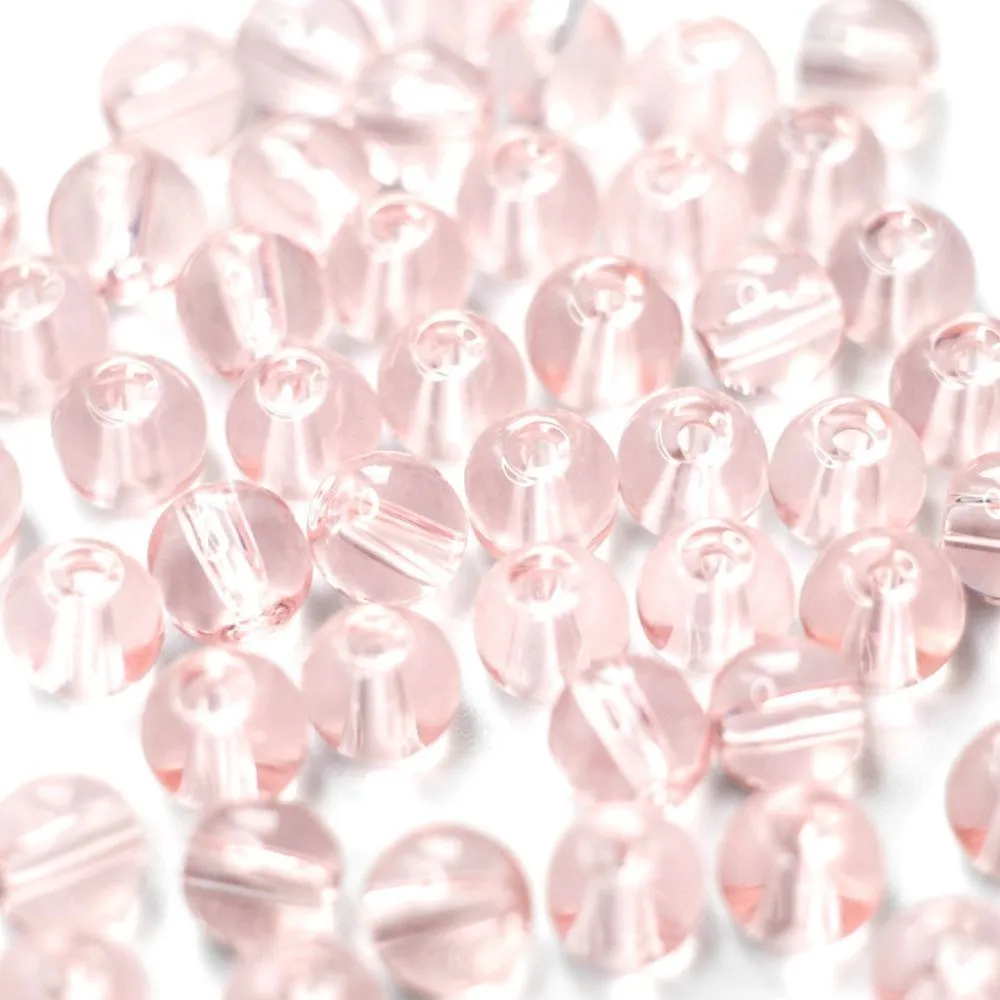 бусина, стекло 6, цвет розовый, 6 мм