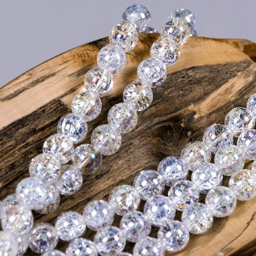 бусина, стекло "кракле", цвет прозрачный/радужный, 12 мм