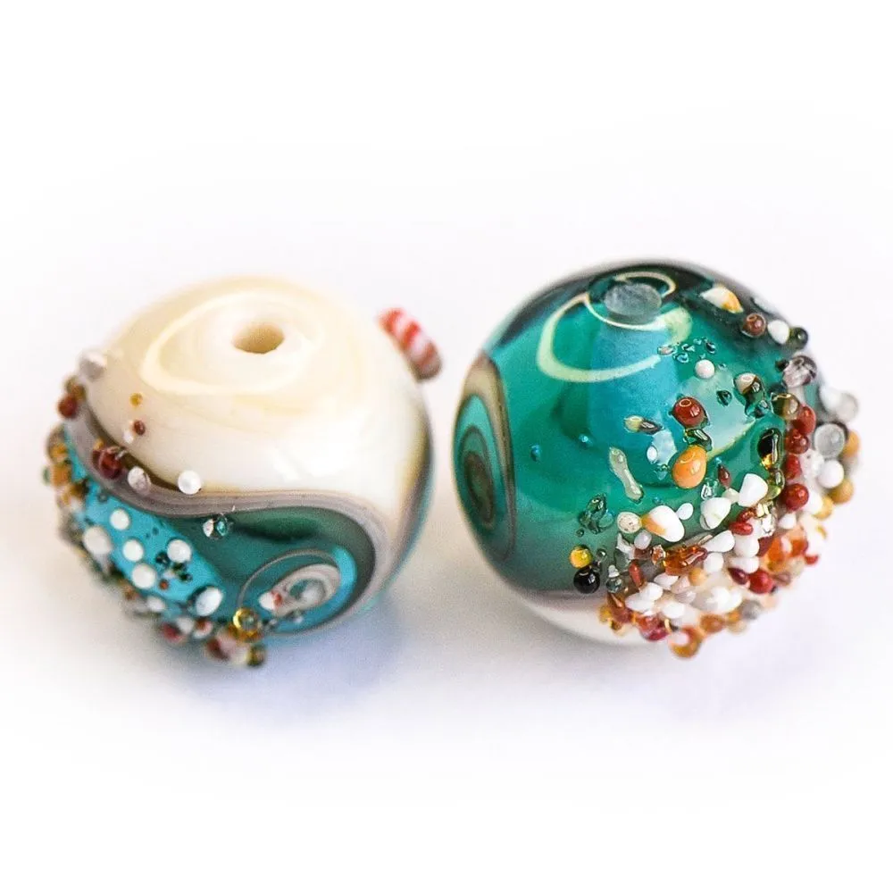 бусина, мурано "пляж бирюзовый", круглая,13x11 мм