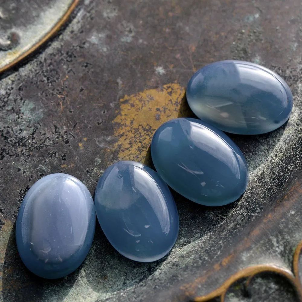 кабошон агат овальный, цвет мрачный голубой, 25x18x6 мм