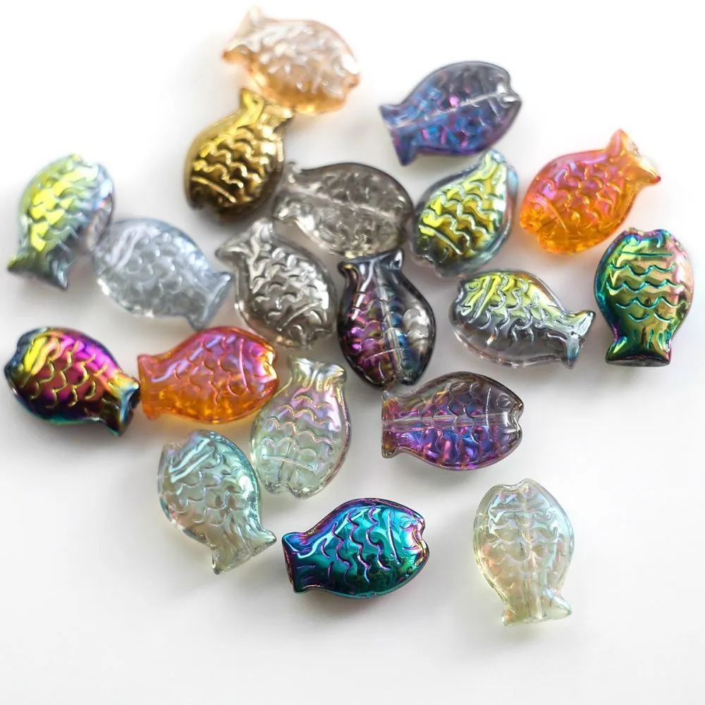 бусина "рыба", стекло, цветовой микс, 14х10 мм