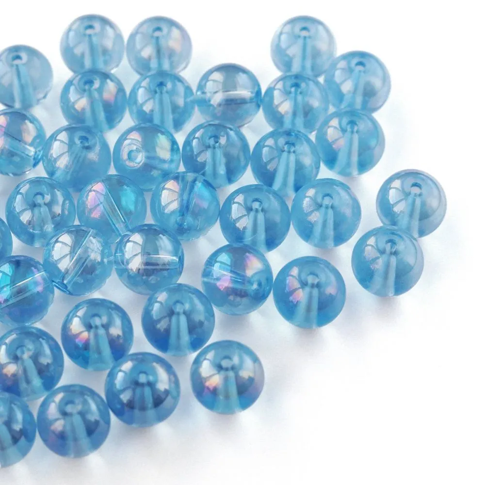 бусина, стекло 10, цвет голубой ав, 10 мм