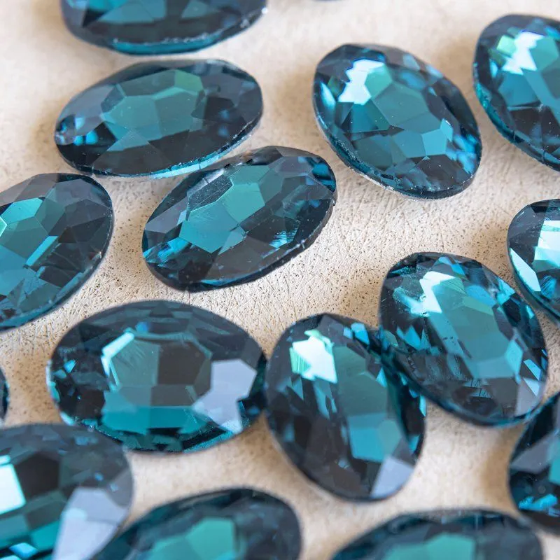 кабошон стекло кристалл, овальный, цвет capri blue, 18х13 мм