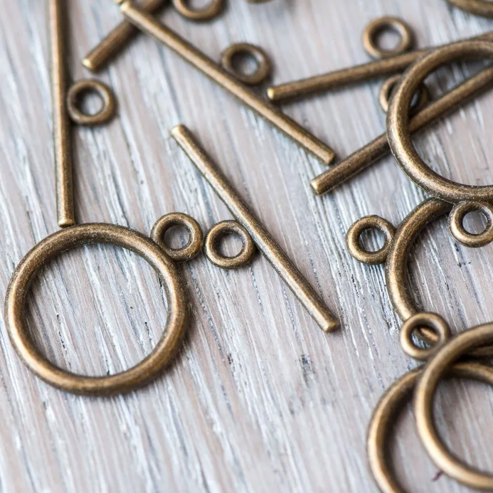 Замочки тоггл "раунд", цвет античная бронза, 15х2 мм