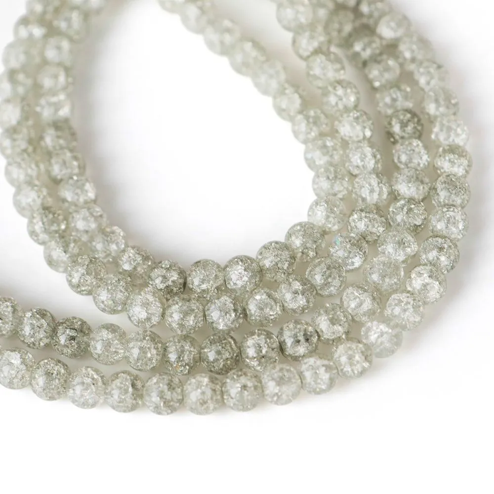 бусина, стекло "кракле", цвет светло-серый, 6 мм