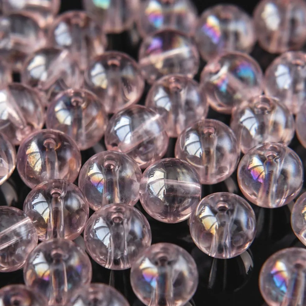 бусина, стекло 10, цвет розовый ав, 10 мм