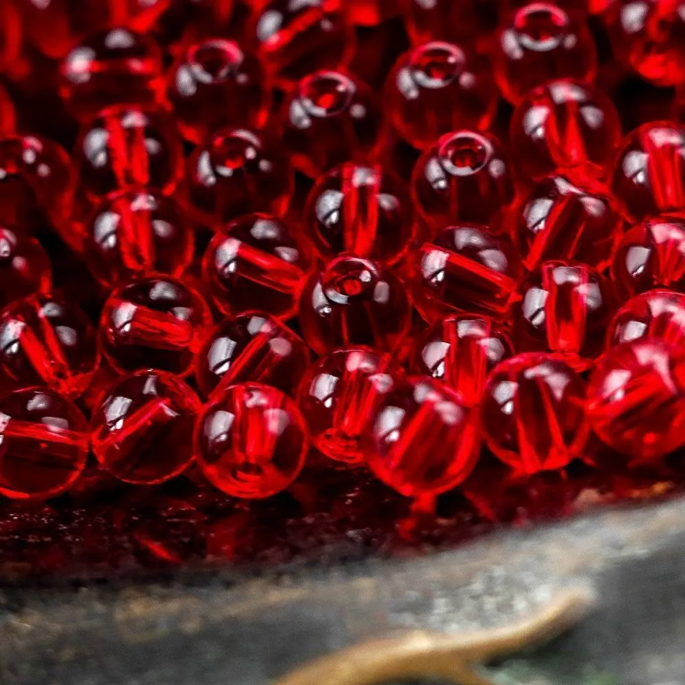 бусина, стекло 6, цвет алый, 6 мм