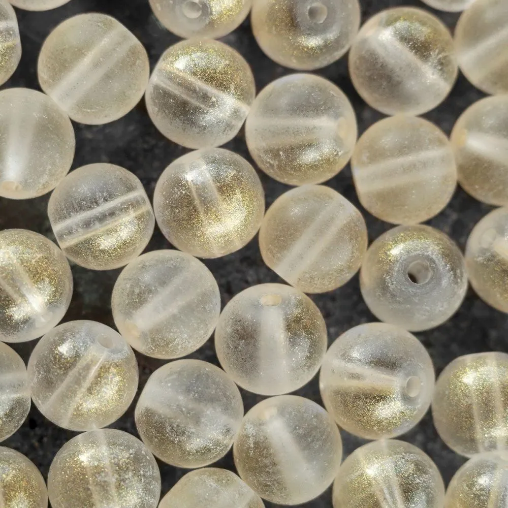 бусина, стекло матовая/золотая пудра, цвет шампанского, 8 мм