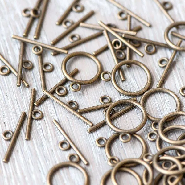 Замочки тоггл "раунд", цвет античная бронза, 15х2 мм
