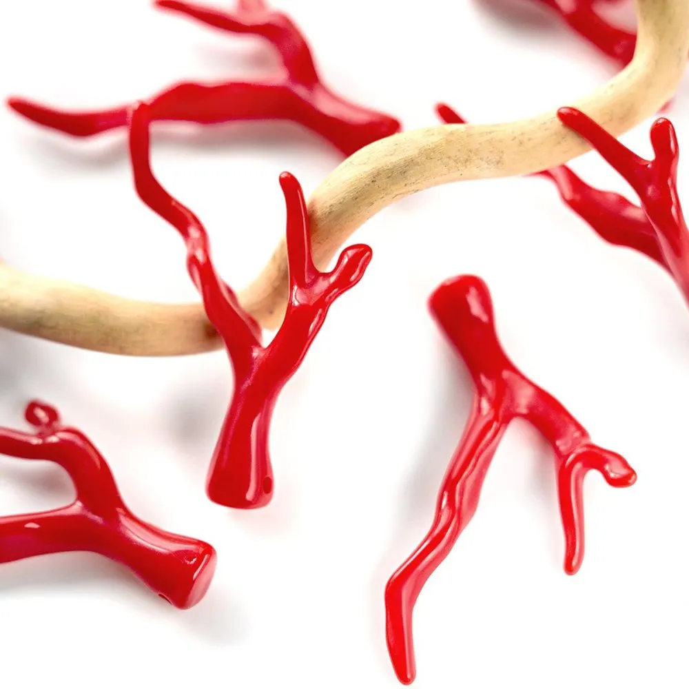 подвеска акрил "коралл", цвет красный, 46x34x8.5 мм