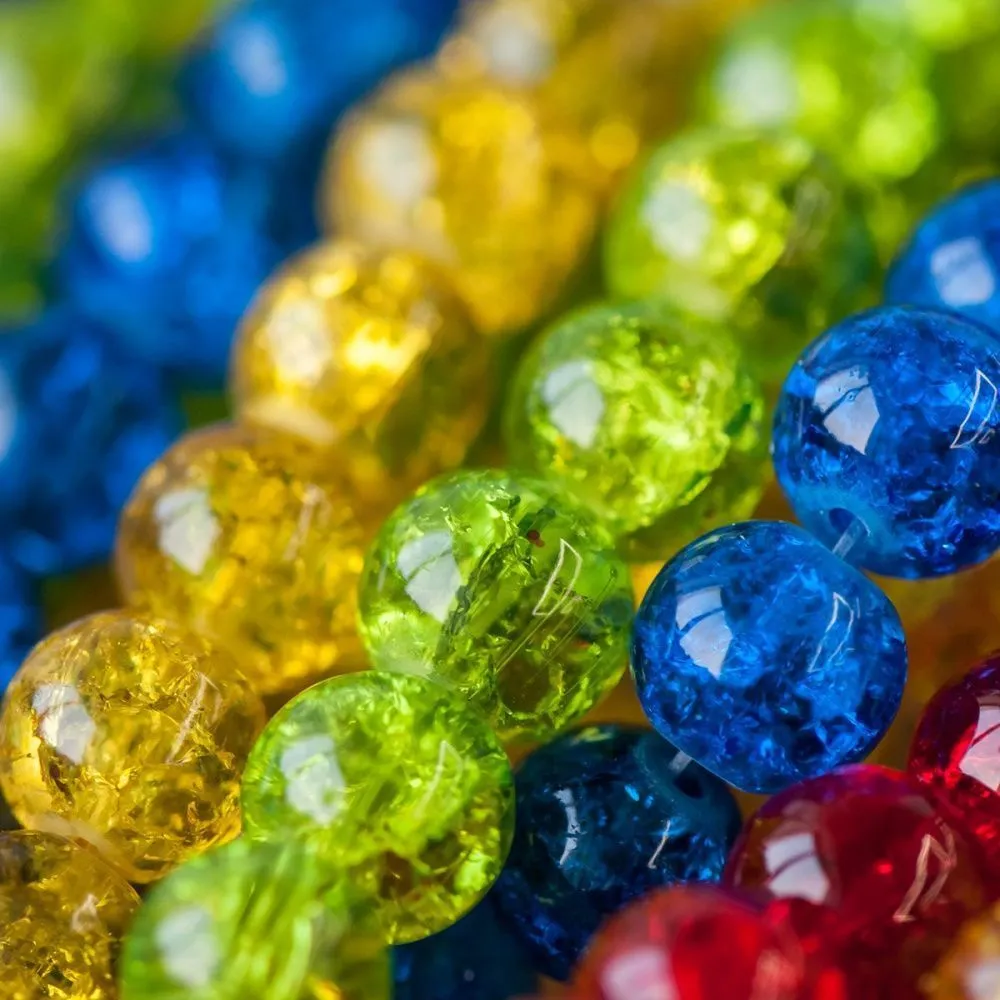 бусина, стекло "кракле", цветовой микс, 10 мм