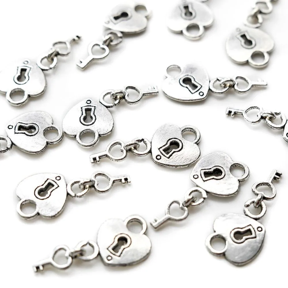 подвеска металлическая "замочек с ключиком", цвет античное серебро, 27x15.5x2 мм