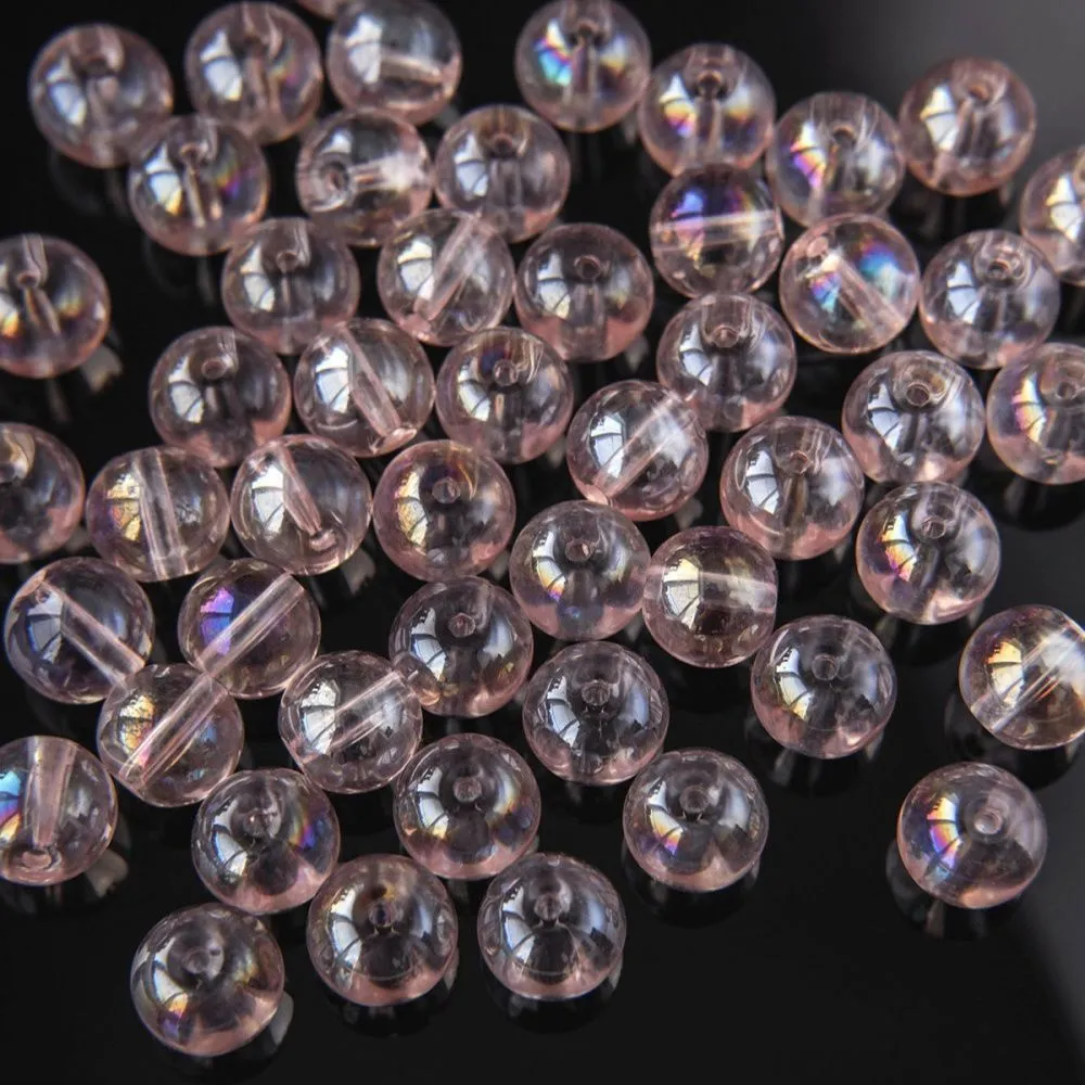 бусина, стекло 10, цвет розовый ав, 10 мм