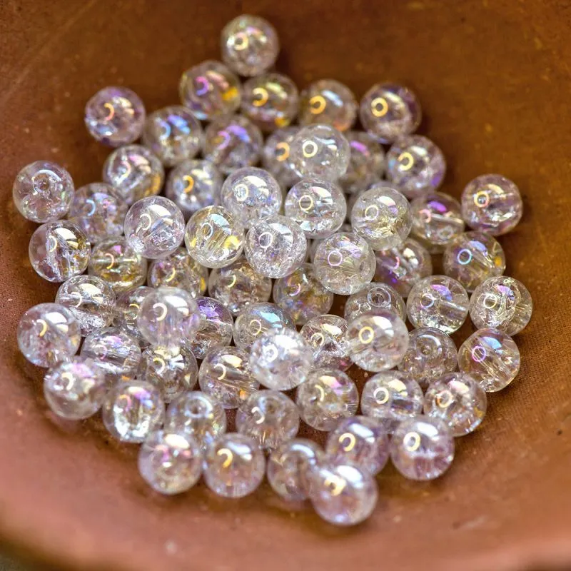 бусина, стекло "кракле", цвет прозрачный/радужный, 6 мм