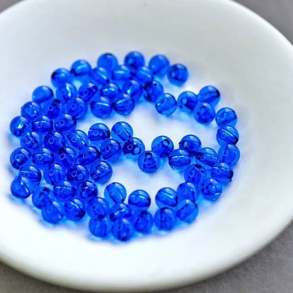 бусина, акрил 6, цвет синий, 6 мм (уп 30 +/-3 шт)