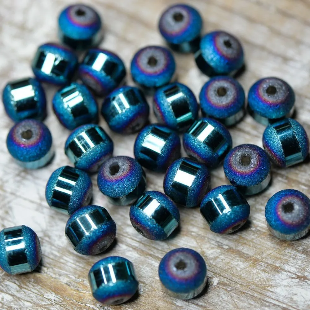 бусина, стекло 8, цвет сине-фиолетовый металлик, 8 мм