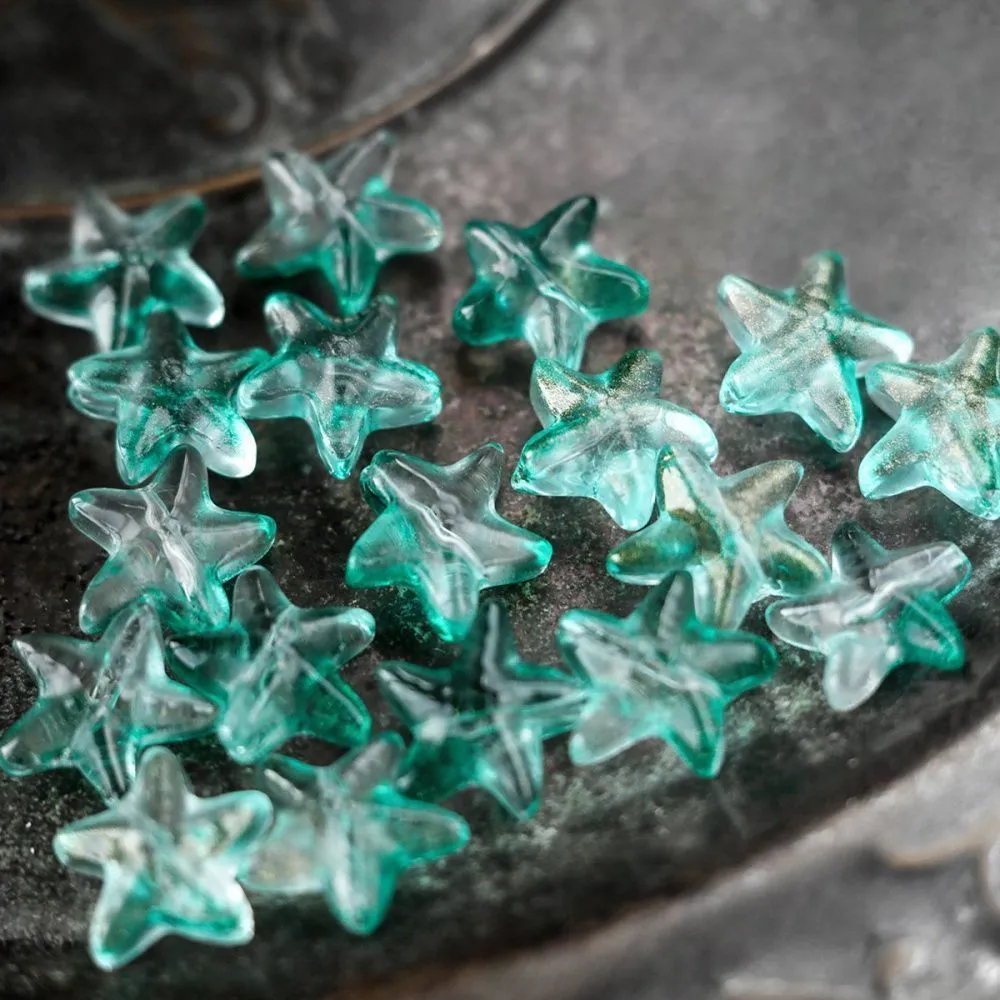 бусина "морская звездочка", стекло, цвет изумрудный, 14 мм