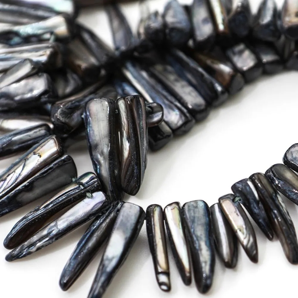 бусина из ракушки, "багет", черный перламутр, размерный микс