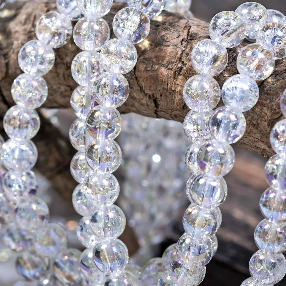 бусина, стекло "кракле", цвет прозрачный/радужный, 6 мм