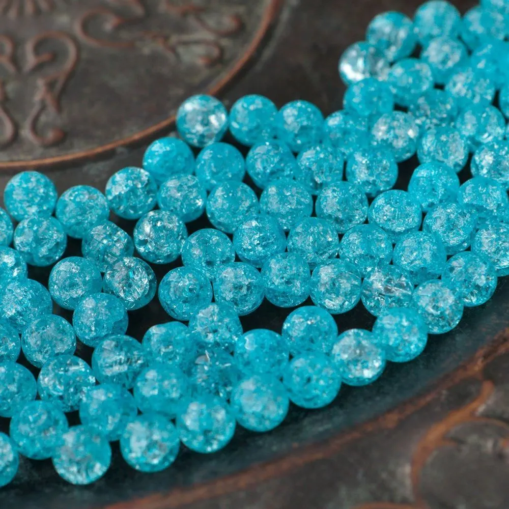 бусина, стекло "кракле", цвет светло-бирюзовый, 8 мм