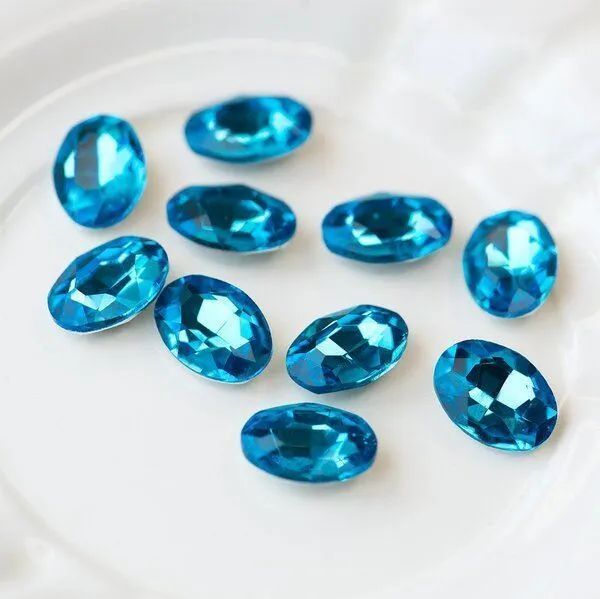 кабошон стекло кристалл, овальный, цвет aquamarine, 14х10 мм