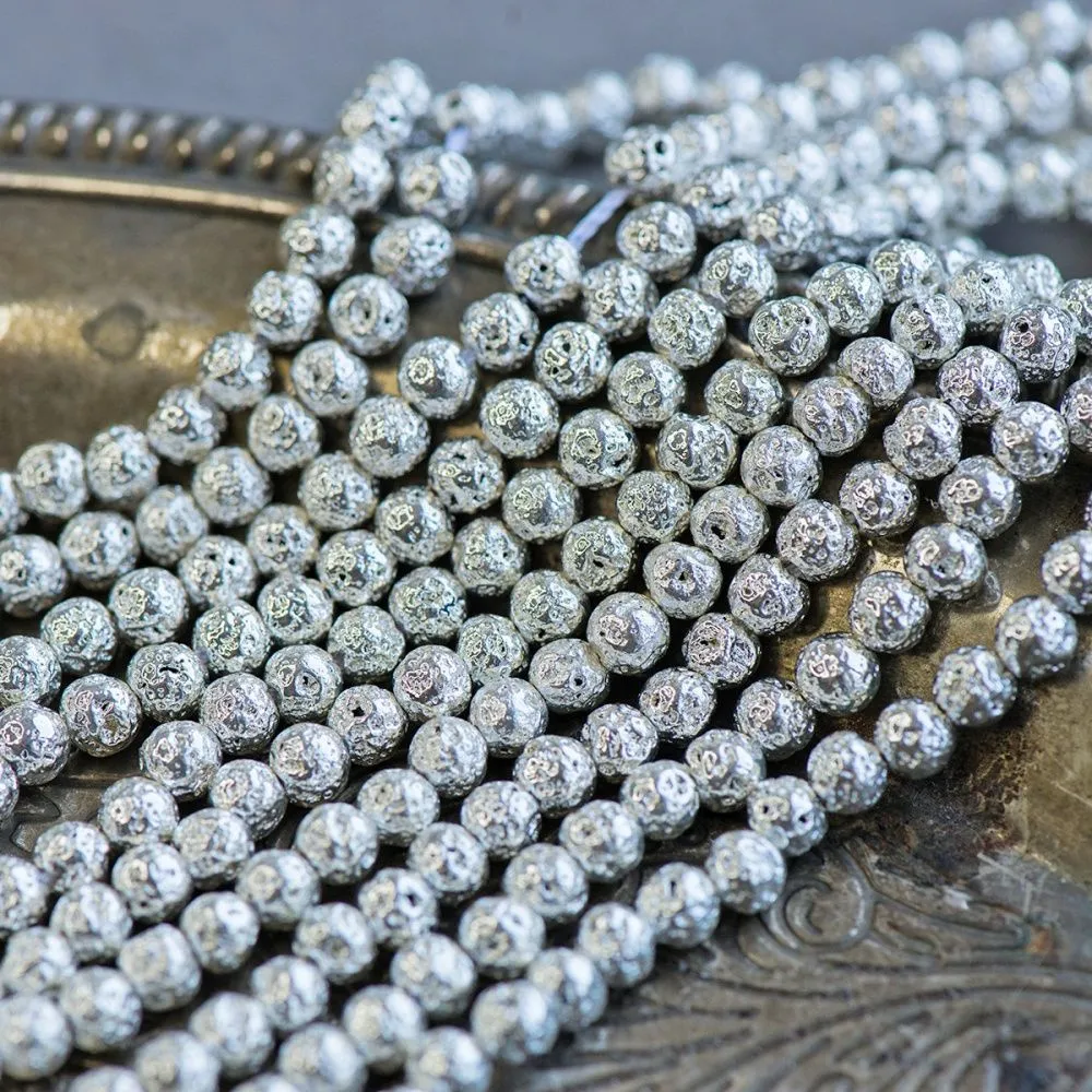 бусина лава натуральная 4, цвет серебряный металлик, 4 мм