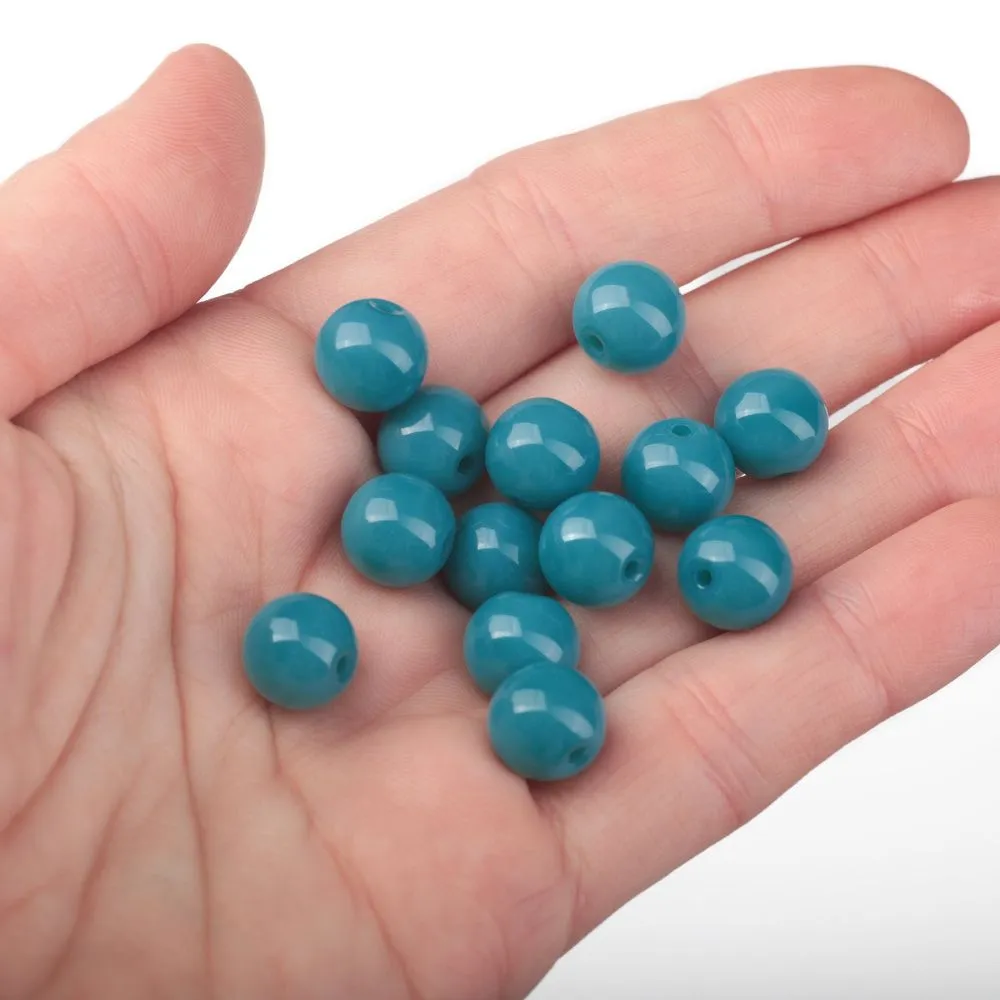 бусина, стекло 10, цвет бирюзовый, 10 мм