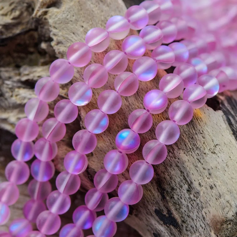 бусина, стекло "лунный камень", цвет фуксия, 6 мм