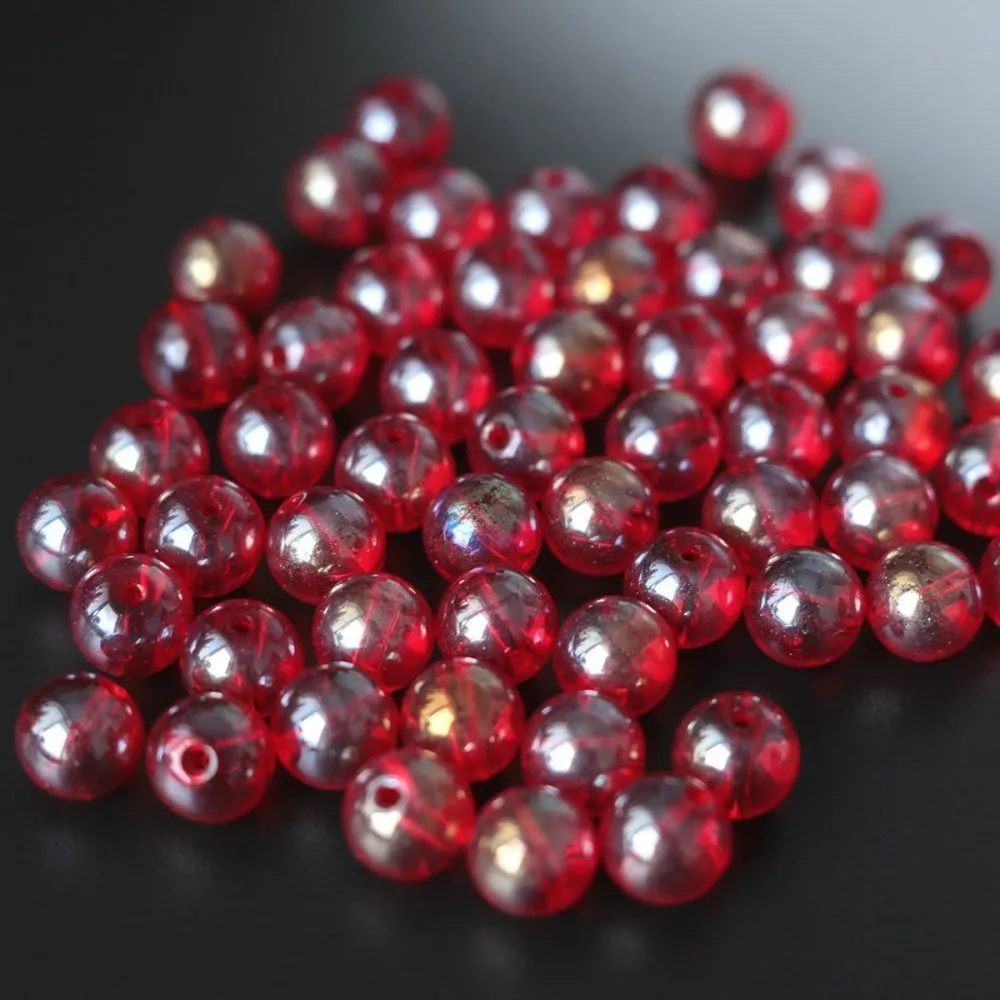 бусина, стекло 10, цвет красный ав, 10 мм