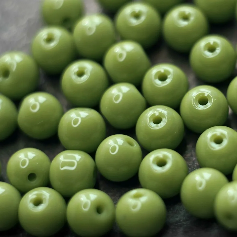 бусина, стекло 8, цвет лайм, 8 мм